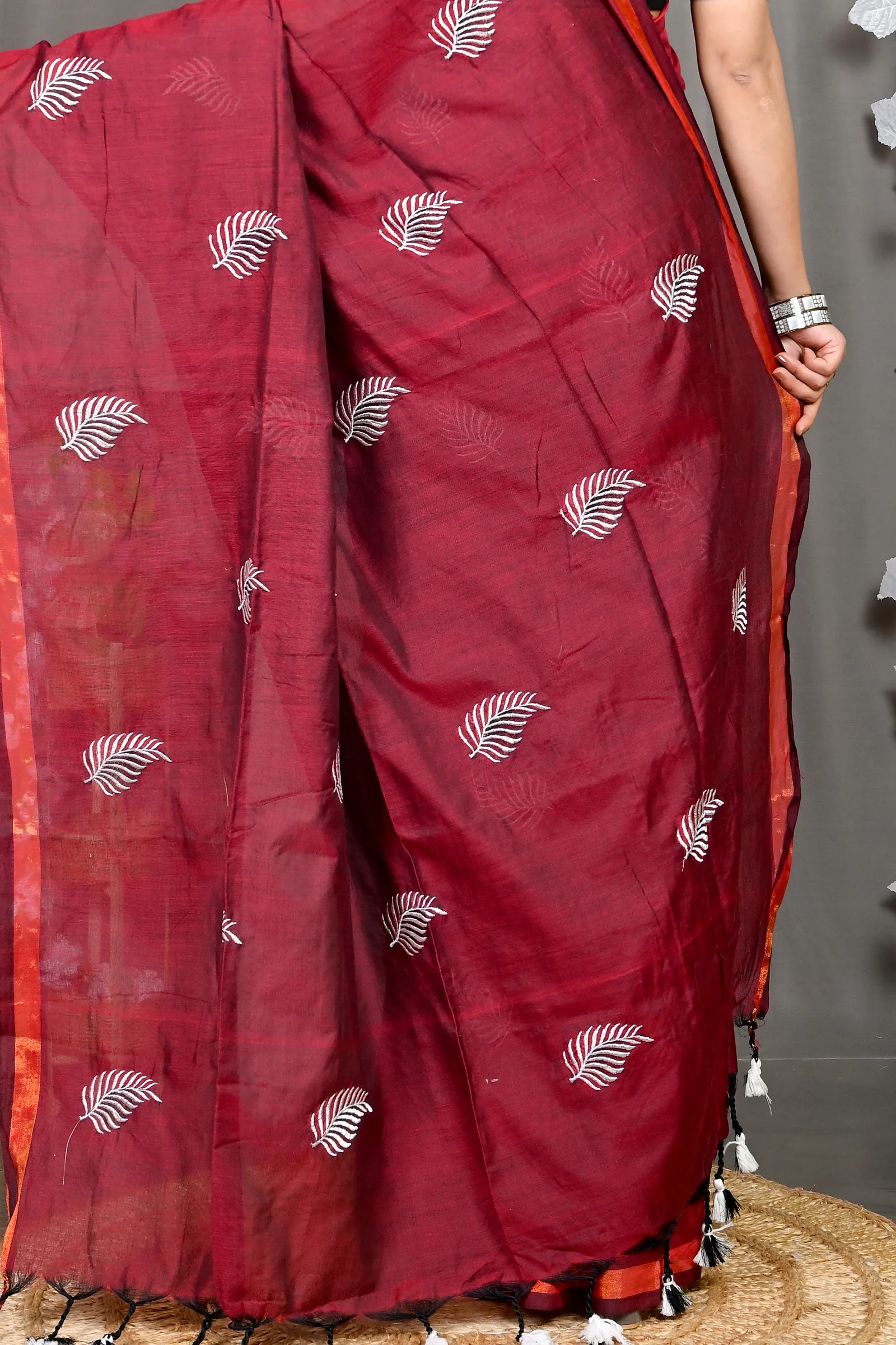 Maroon Cotton Blended Parin Hand Loom Saree (334)